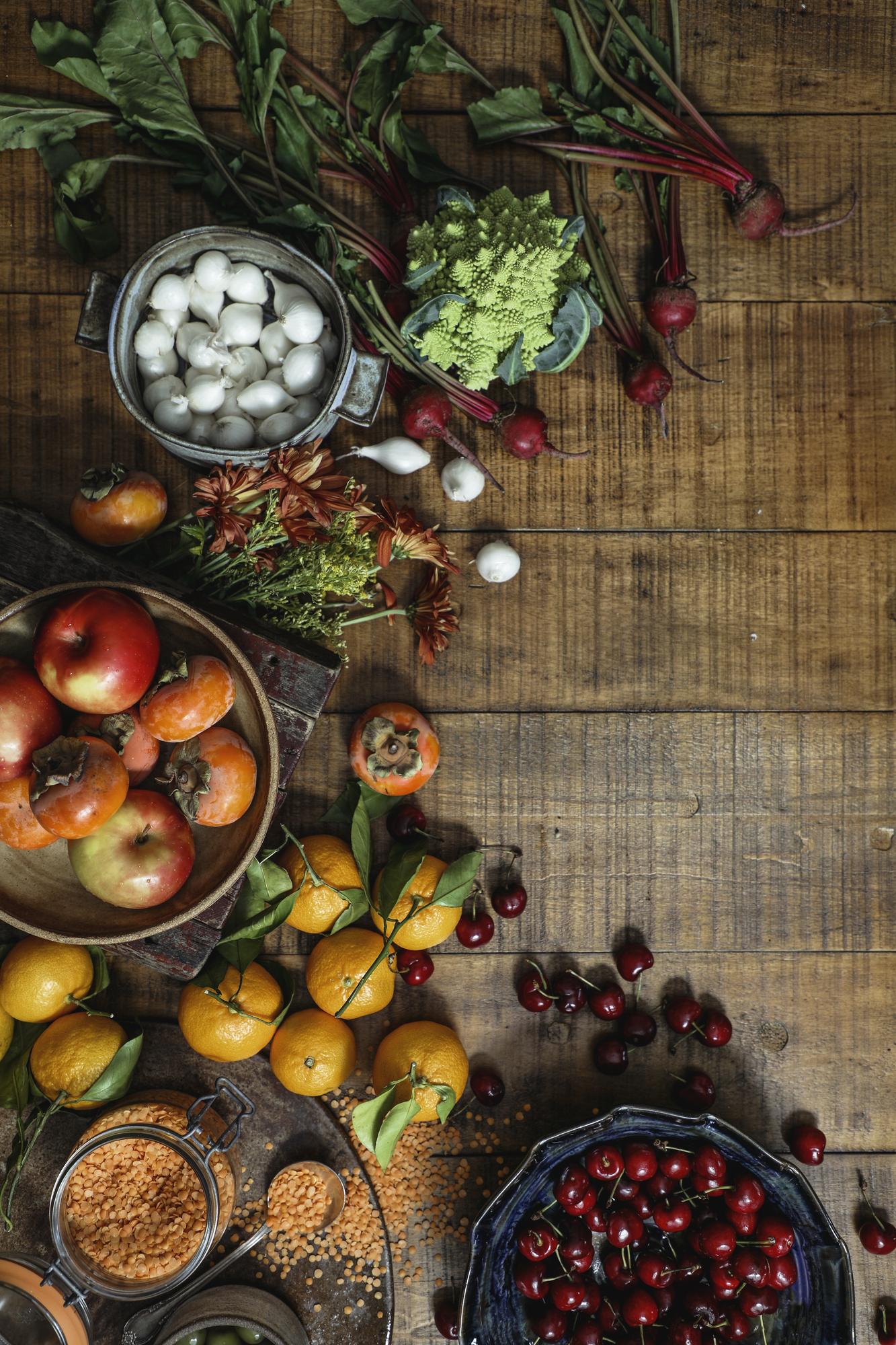 Small kitchen with local ingredients on a table