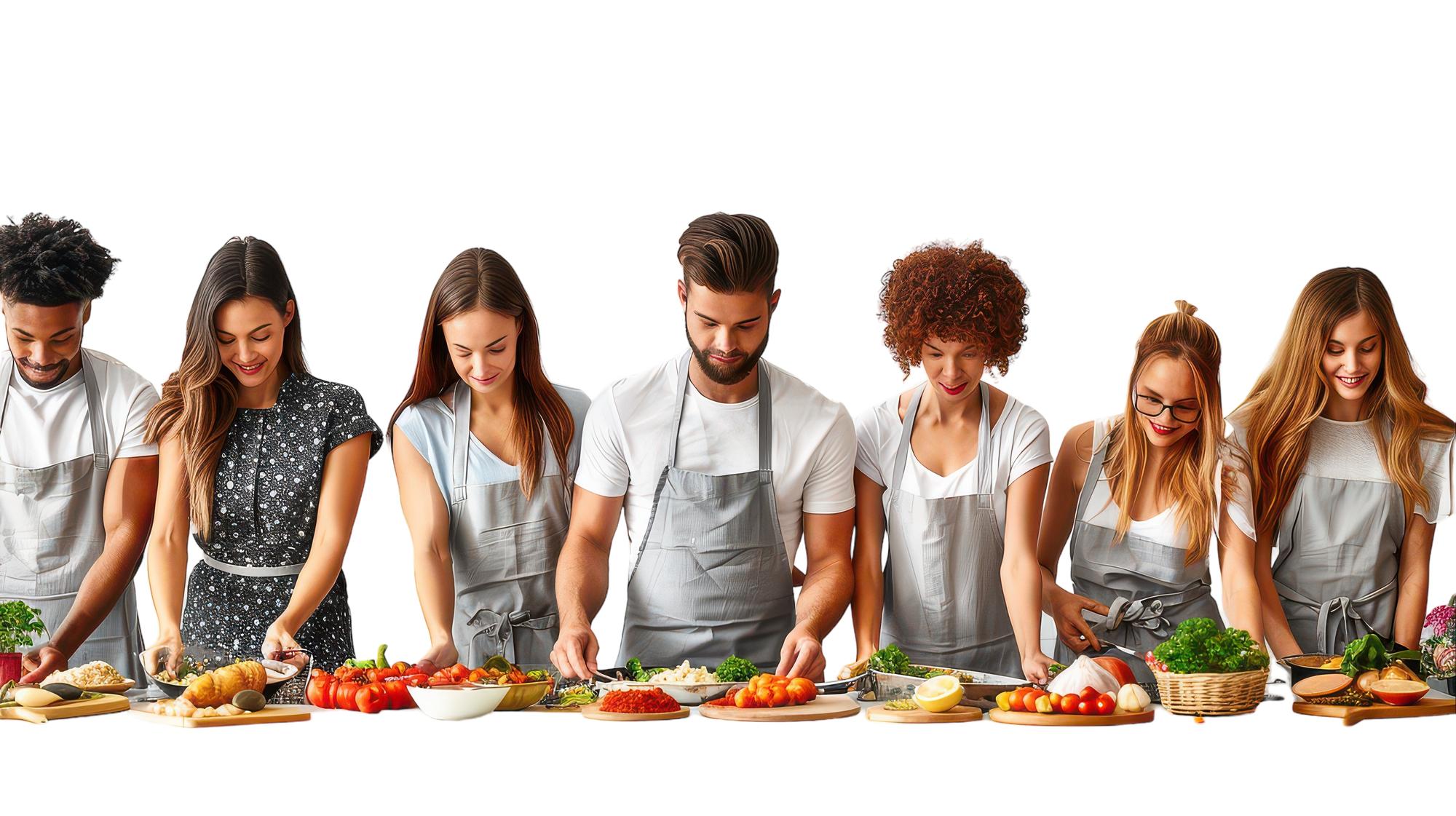 Workshop group cooking together